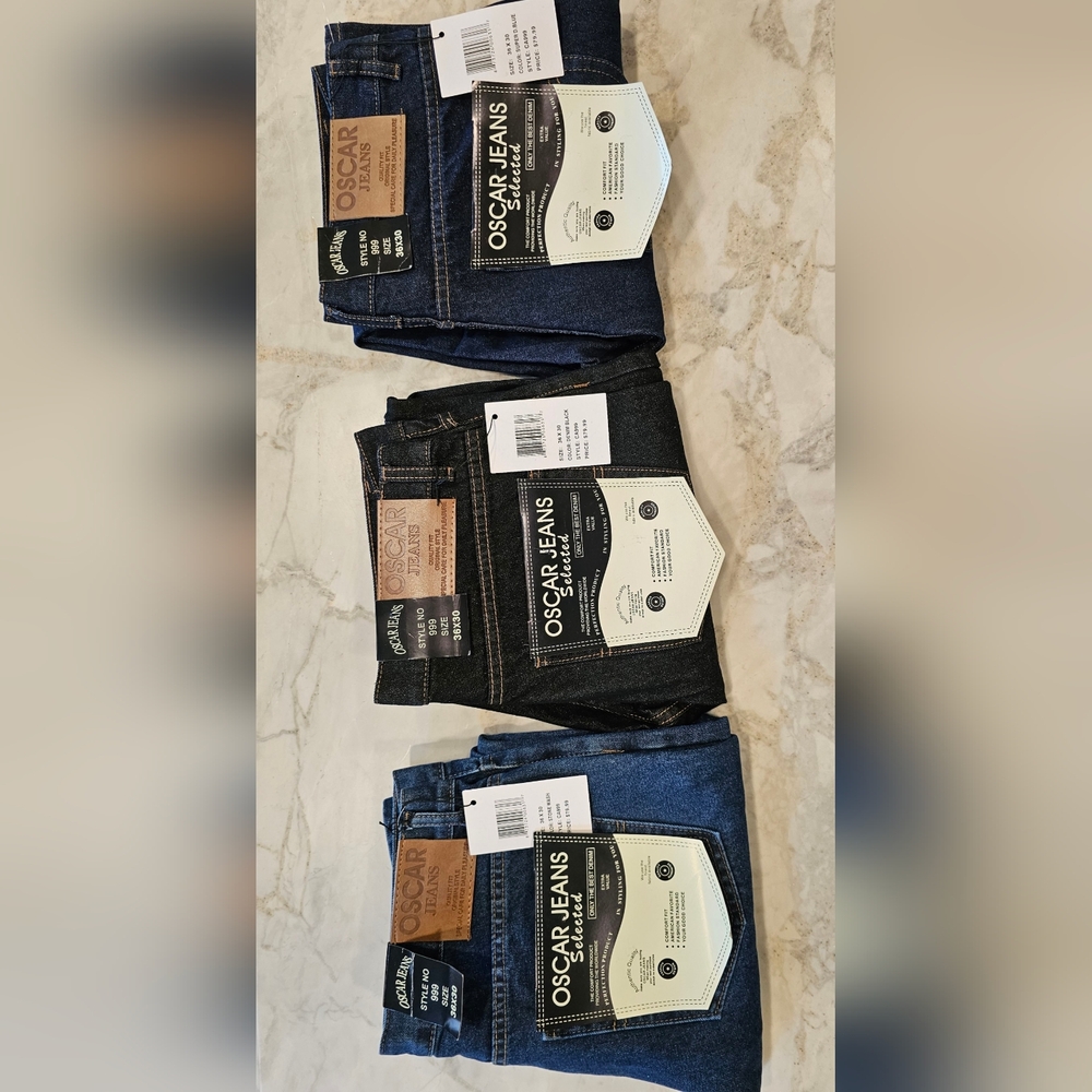 Lot of 3 Pair-BRAND NEW WITH TAGS Oscar Jeans Men's  Of Denim Jeans Size 36/30